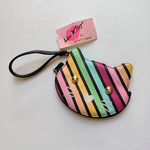 NWT Betsey Johnson Striped Rainbow Cat Wristlet Coin Purse